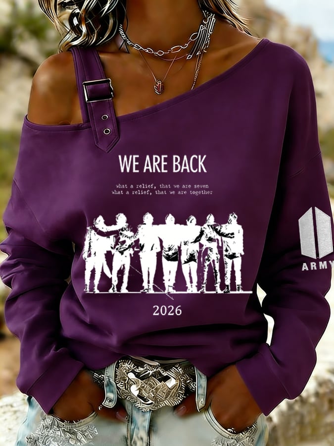 🔥Buy 3 Get 15% Off🔥Women's Retro Leisure Print Off-The-Shoulder Sweatshirt