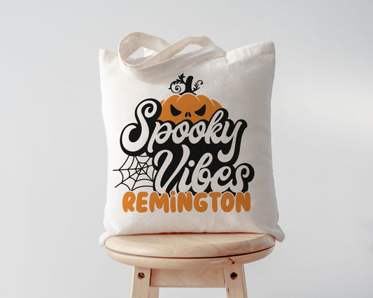 Spooky Vibes Custom Name Halloween Trick or Treat Bag