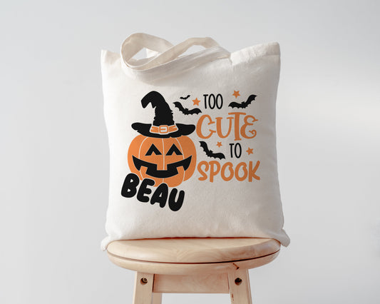 Too Cute to Spook Custom Name Halloween Trick or Treat Bag