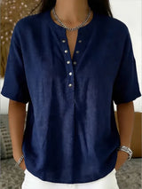 New Arrivals🔥 Women's Casual Henley Collar Linen And Cotton Short-sleeve Shirt