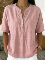 New Arrivals🔥 Women's Casual Henley Collar Linen And Cotton Short-sleeve Shirt