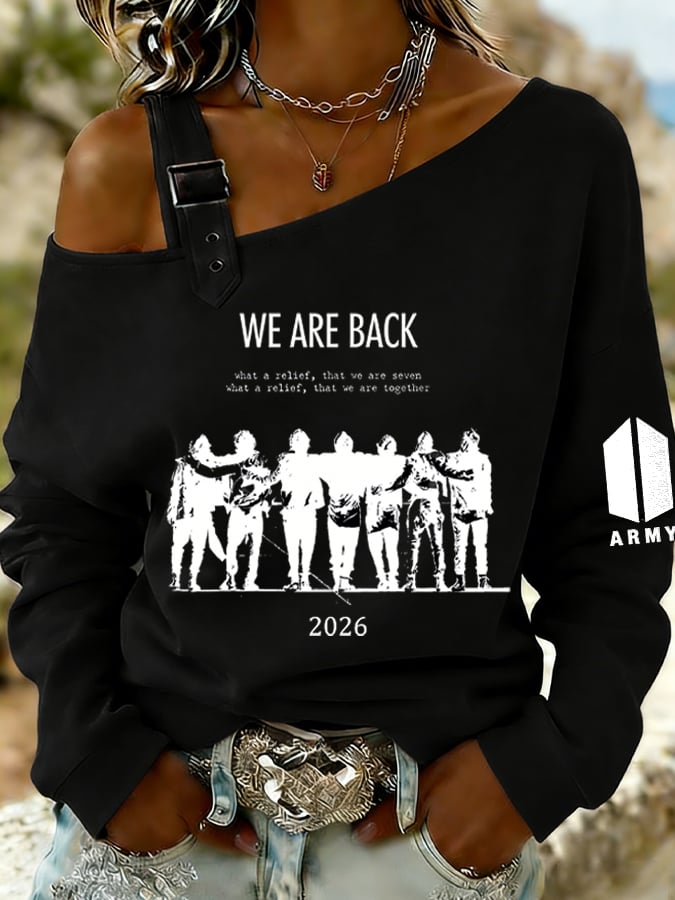 🔥Buy 3 Get 15% Off🔥Women's Retro Leisure  Print Off-The-Shoulder Sweatshirt